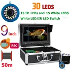 Подводная камера для рыбалки, видеорегистратор с экраном 9 дюймов, разрешение 50 м, 1000 ТВЛ, 15 белых светодиодов + 15 лампочек для льда, моря, реки