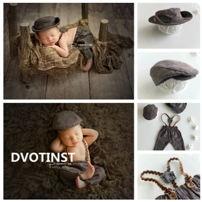Dvotinst/реквизит для новорожденных; брюки на подтяжках для маленьких мальчиков+ 2 шляпы; комплект джентльмена из 3 предметов; костюм; одежда для студийной фотосессии - Цвет: 35-112