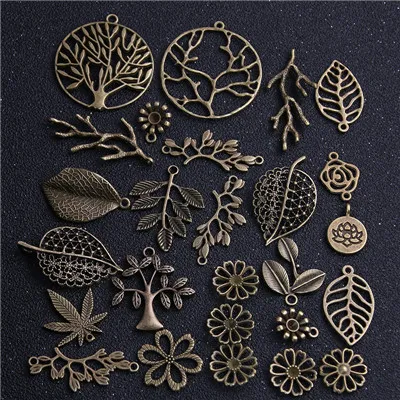 Antique Bronze 10 шт винтажный металлический античный бронзовый смешанный размер/стиль лист цветок дерево амулеты завод кулон для самостоятельного изготовления ювелирных изделий ювелирные изделия ручной работы - Окраска металла: Antique Bronze