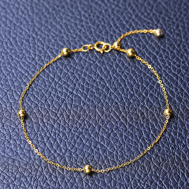 DAIMI браслет из чистого золота спутниковая цепочка 18K желтое золото с бусинами