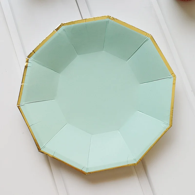 Large plates Высококачественная горячая штамповка боковая мятно-зеленая посуда графин вечерние одноразовые тарелки бумажная чашка блюдо полосатые соломки для дней рождения Декор - Цвет: Large plates