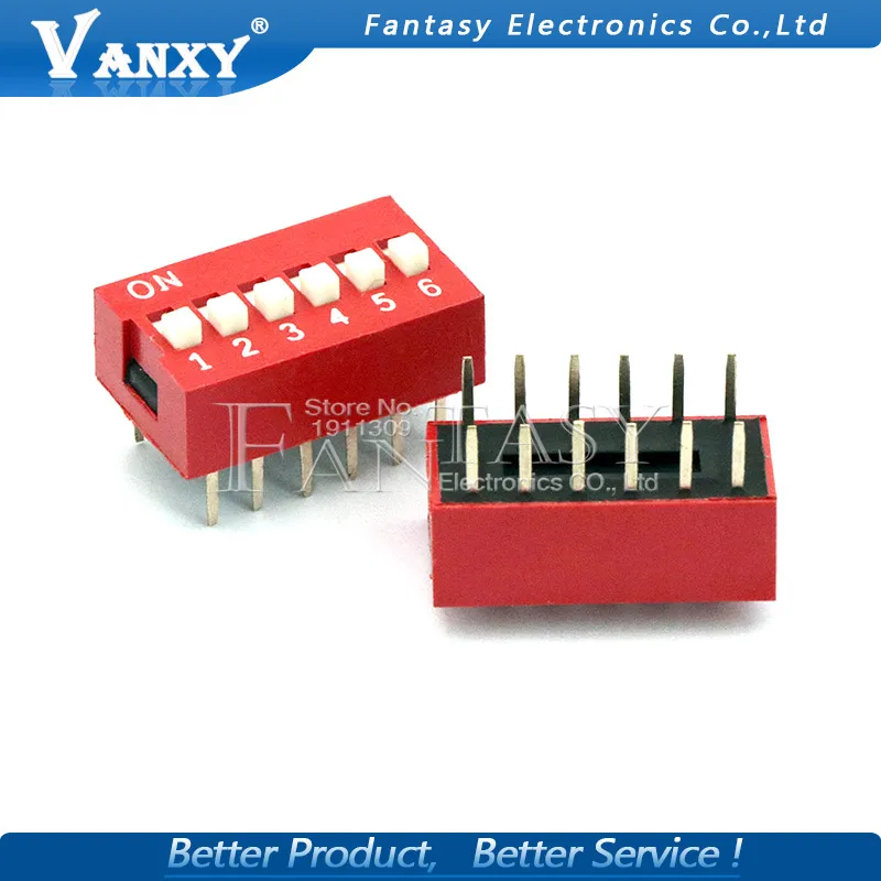 10PCS DIP Switch 6 bit Way 2.54mm Toggle Red Snap Wholesale Electronic | Электронные компоненты и принадлежности