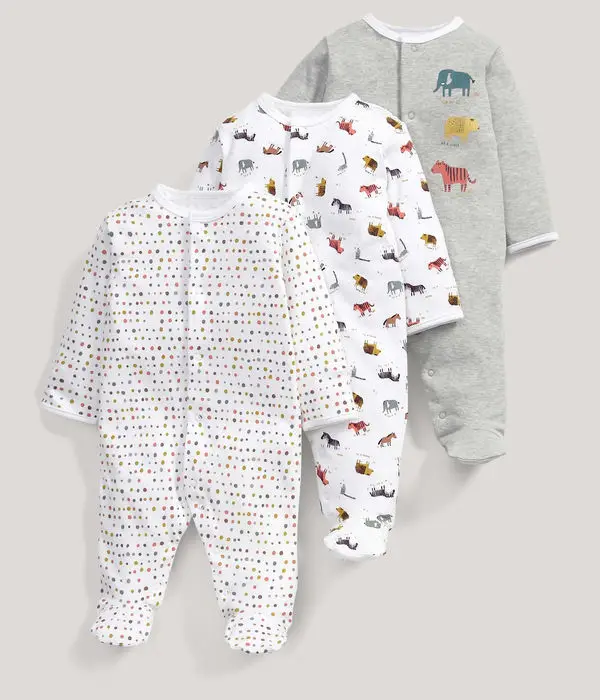 Детские пижамы из хлопка для новорожденных bebe одежда 3 шт Одежда для девочек единорожки Пижама для младенцев Одежда для мальчиков комбинезон для малышей - Цвет: White gray elephant