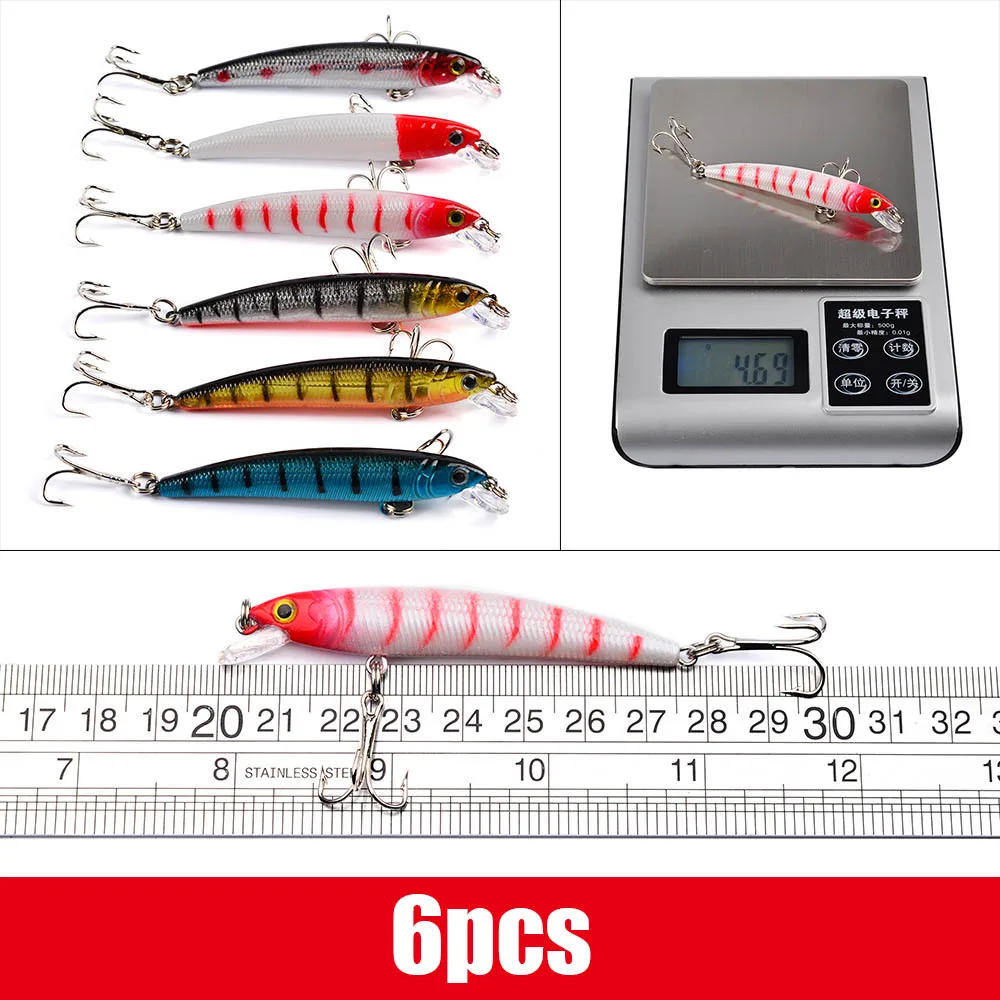 6pcs 56 шт./лот, набор смешанных рыболовных наживок, воблер крэнкбейты, плавающая приманка, гольян, искусственные жесткие реалистичные приманки, рыба, карп, рыболовные снасти - Цвет: 6pcs