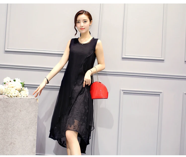 Летнее женское платье без рукавов 2020 Новое повседневное шифоновое средней длины
