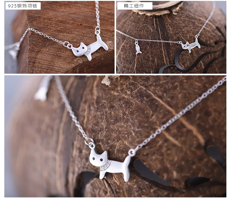 Ромашки из стерлингового серебра 925 пробы подвески в виде кота ожерелья для