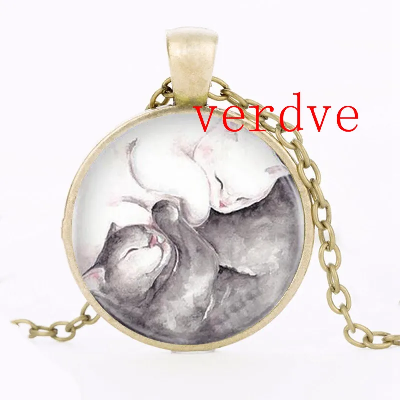 Винтажное ожерелье Yin Yang Lovers Kitty Cats 1 шт. подвеска кабошон черная длинная цепочка