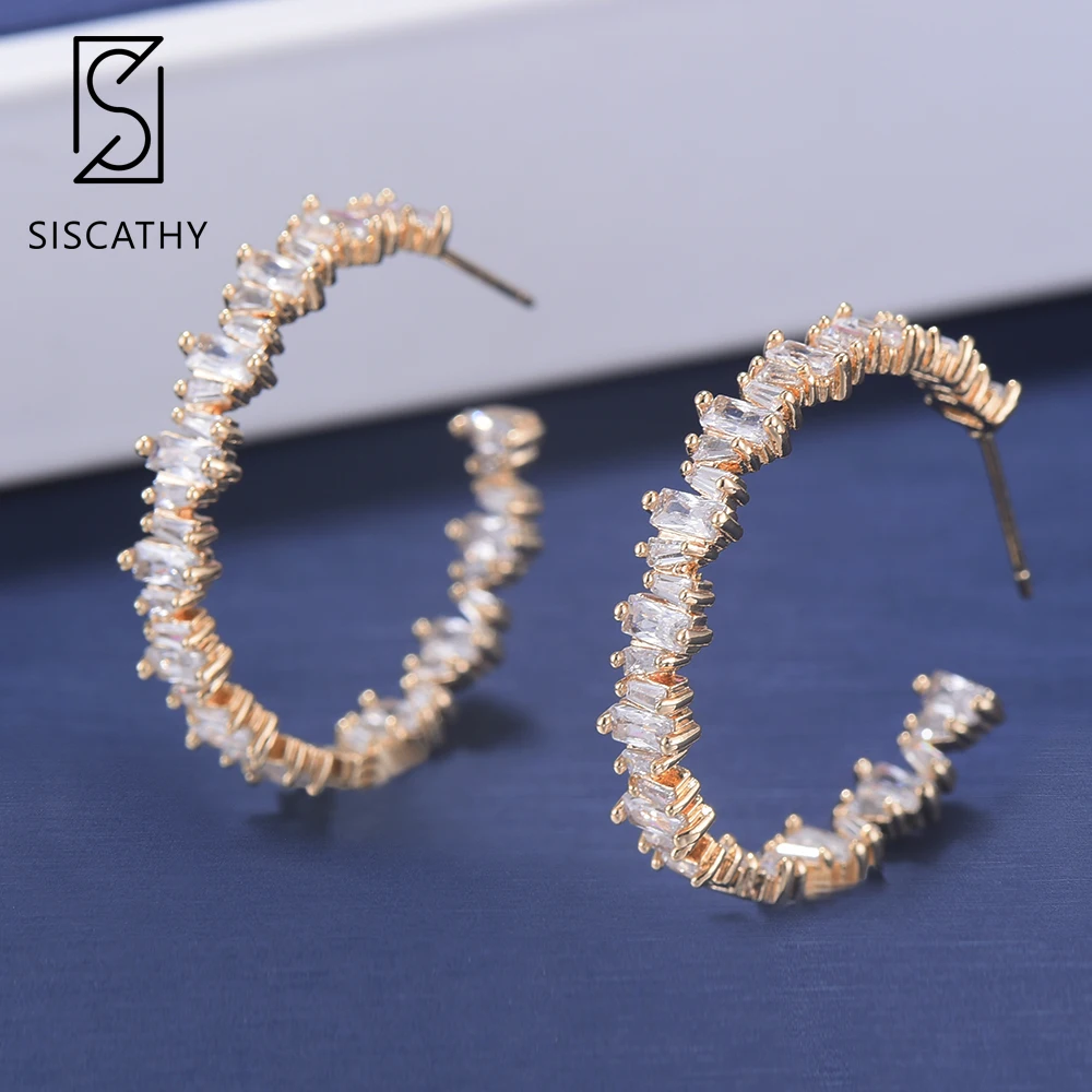 Sisathy 31*31 мм модные серьги для женщин кубическая циркониевая инкрустация круглая