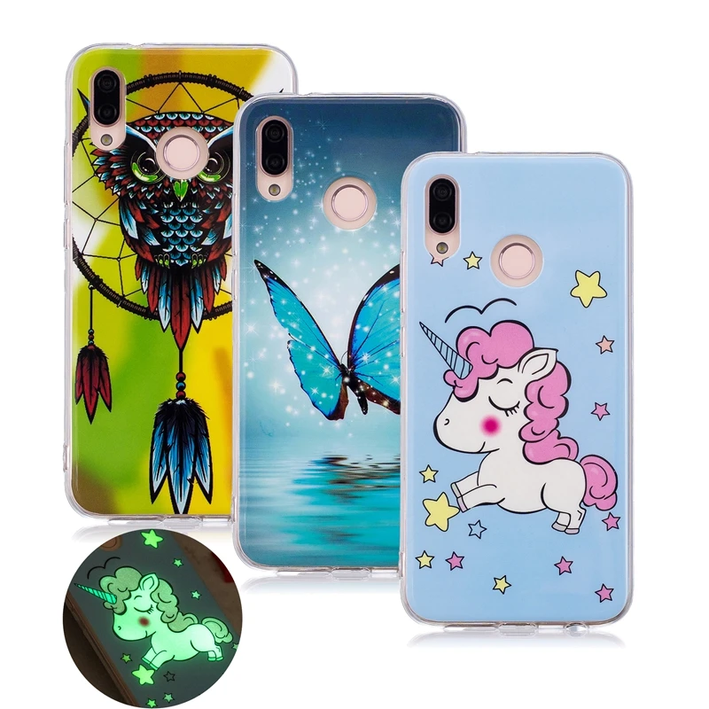 Чехол для Huawei P20 Lite с изображением единорога бабочки светящийся чехол телефона Nova
