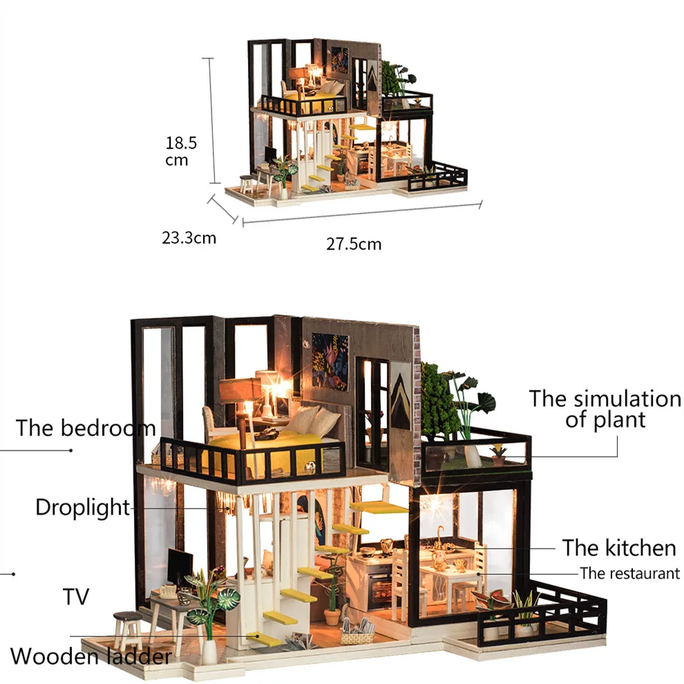 

Doll House Furniture DIY Miniature with Dust Cover for Wedding Gift Music 3D Wooden Dollhouse Toys for Children Birthday Gifts