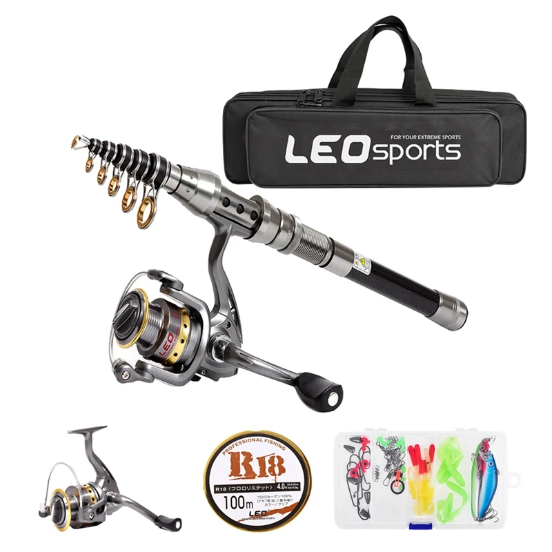 

Leo 2.1M Telescopic Fishing Rod And Reel Combo Full Kit Spinning Fishing Reel Gear Pole Set With 100M Fishing Line,Fishing Lur
