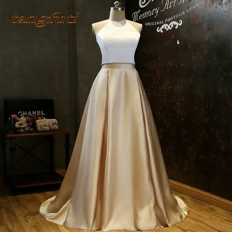 Элегантное платье для выпускного вечера из двух частей 2018 vestido longo с лямкой на шее