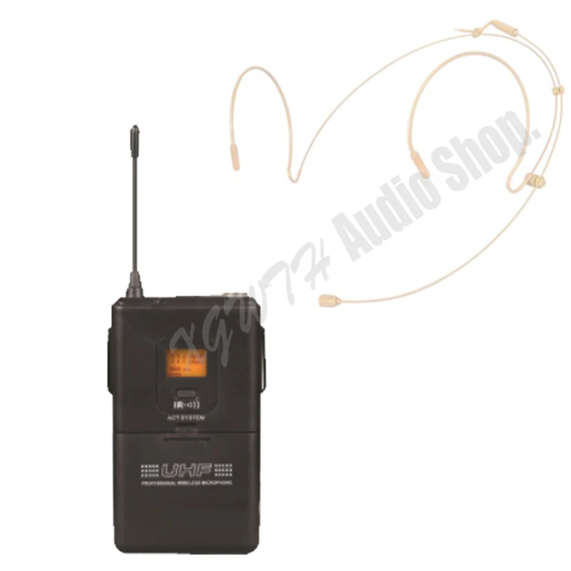 구매 UHF 무선 마이크 시스템 4 베이지 스킨 헤드 착용 유선 후크 헤드셋 무선 마이크 마이크 수신기 포함