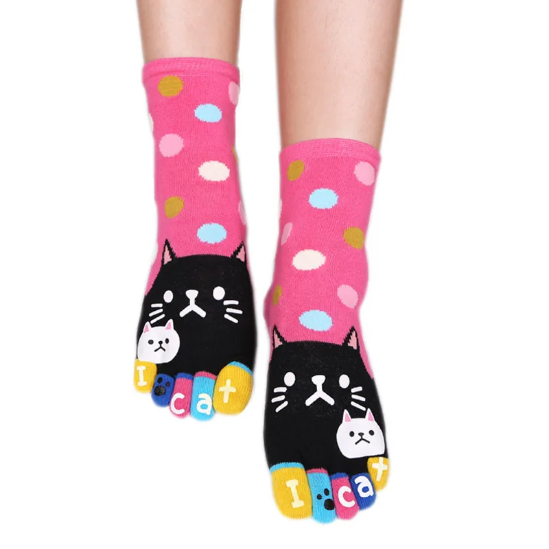 Носки женские хлопковые с 5 пальцами повседневные мультяшным принтом раздельным