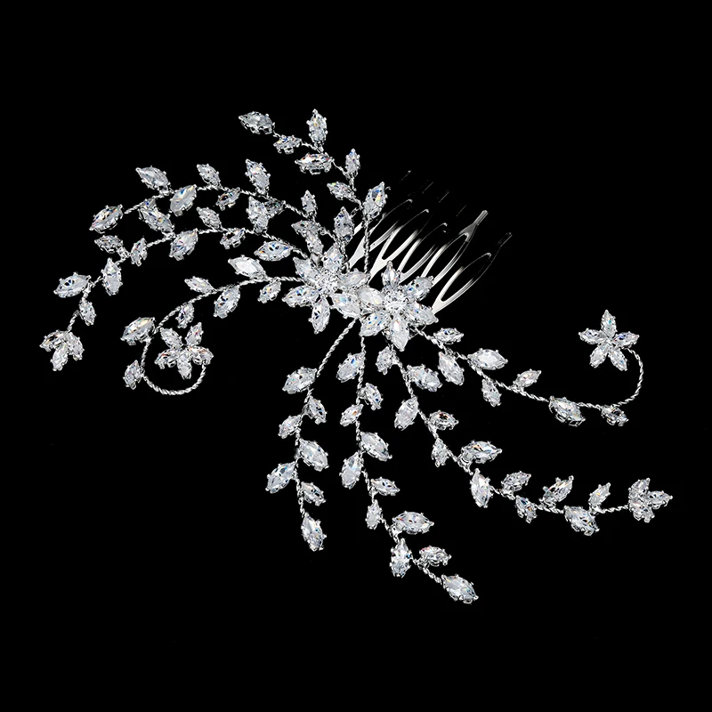 Tiaras And Crowns HADIYANA Creative Leaf Shape Design Elegant Hair Jewelry For Women With Zircon BC4931 Crystal Clip | Украшения и