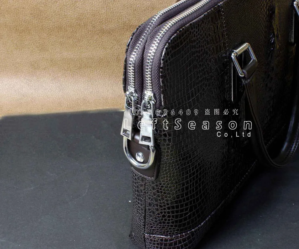 Мужской кожаный портфель в стиле аллигатора темно коричневый для ноутбука BF2|dark