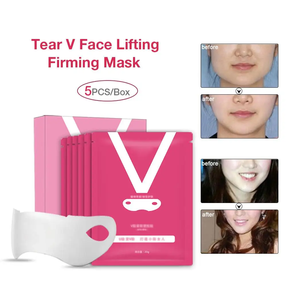 White 5 шт. V-Line маска для подтягивания лица и шеи, маска для подтягивания подбородка, двойной редуктор подбородка, подтягивающая, укрепляющая, увлажняющая, для похудения кожи - Цвет: White