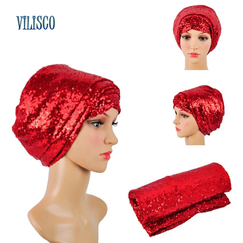 Мульти Цветной Головные уборы блесток тюрбан в африканском стиле африканские