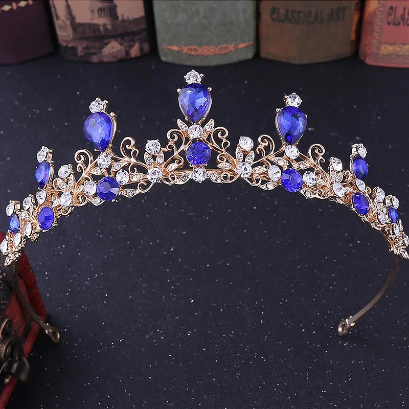 Blue Милые диадемы карамельного цвета для девочек, сплав, корона, женские европейские стразы, модные украшения для волос, свадебные изысканные головные уборы - Окраска металла: Blue