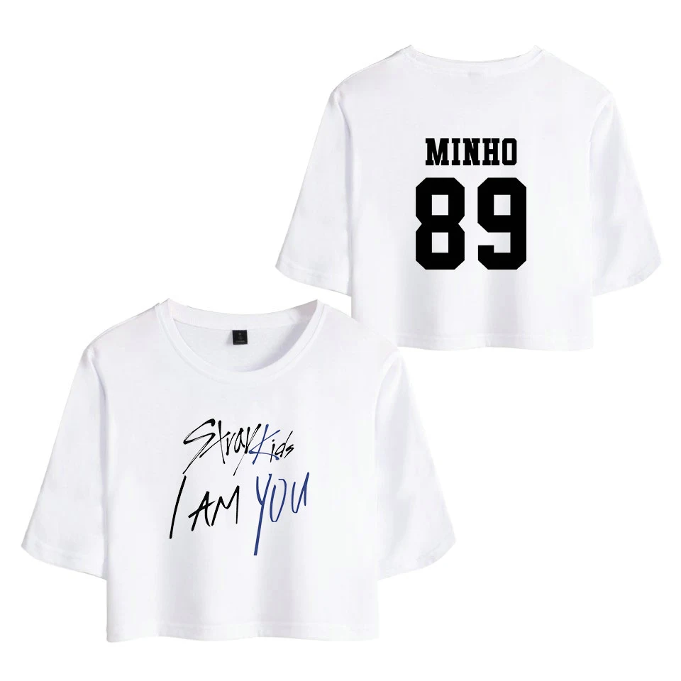 KELUOXIN Kpop StrayKids футболка с коротким рукавом I am YOU Album Crop Tops Женская Хип-хоп сексуальная открытая детская футболка с пупком - Цвет: White MINHO 89