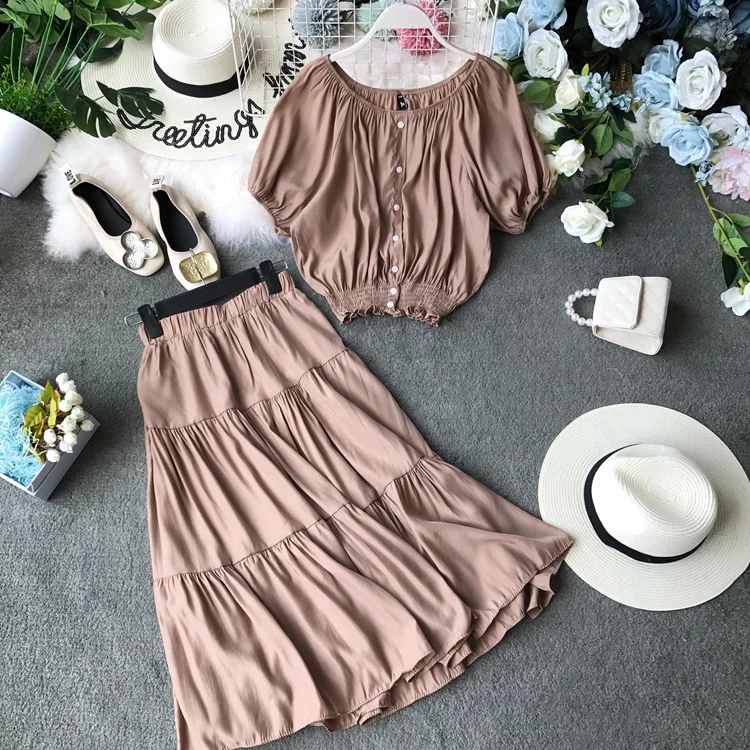 2019 новые модные женские комплекты из 2 предметов с юбкой короткий рукав