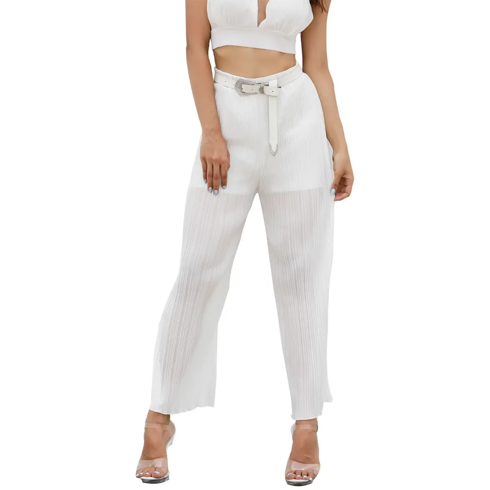 Летние брюки больших размеров 2019 женские широкие с высокой талией модные штаны