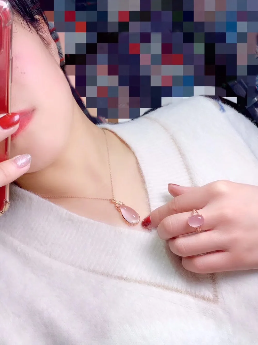 Стихийных бедствий и слоем настоящего розового кварца комплект ювелирных