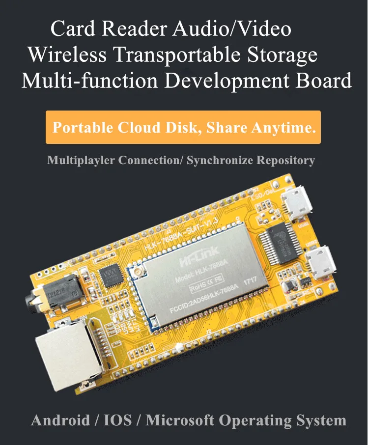 MT7688AN Беспроводная переносная память USB Запоминающая аудио/видео макетная плата wifi плата трансмиссии
