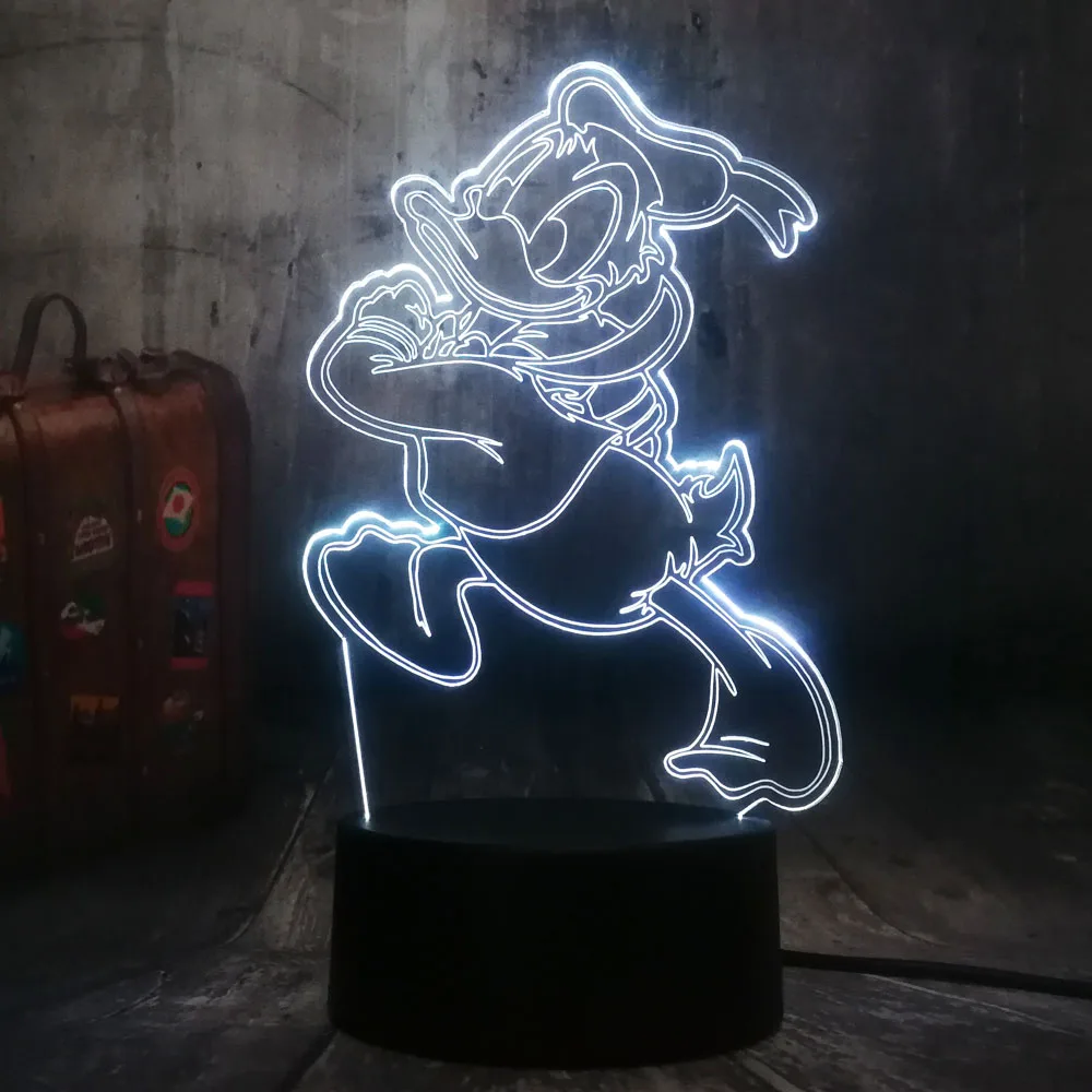 Cute Lovely Donald Fauntleroy Duck Cartoon 7 Color Change 3D LED Night Light Kids Sleep Desk Lamp Birthday Christmas lamp Decor | Освещение