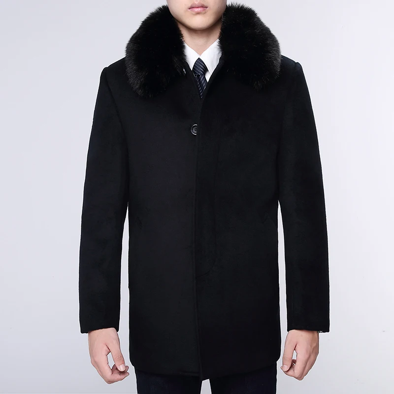 

new arrival winter casual male nick coat outerwear woolen fashion Fur collar luxury high qualtiy thick plus size L XL2XL3XL