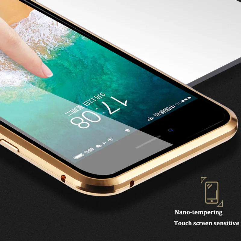 Магнитный чехол для всего тела iPhone XS MAX прозрачный задней панели из стекла и