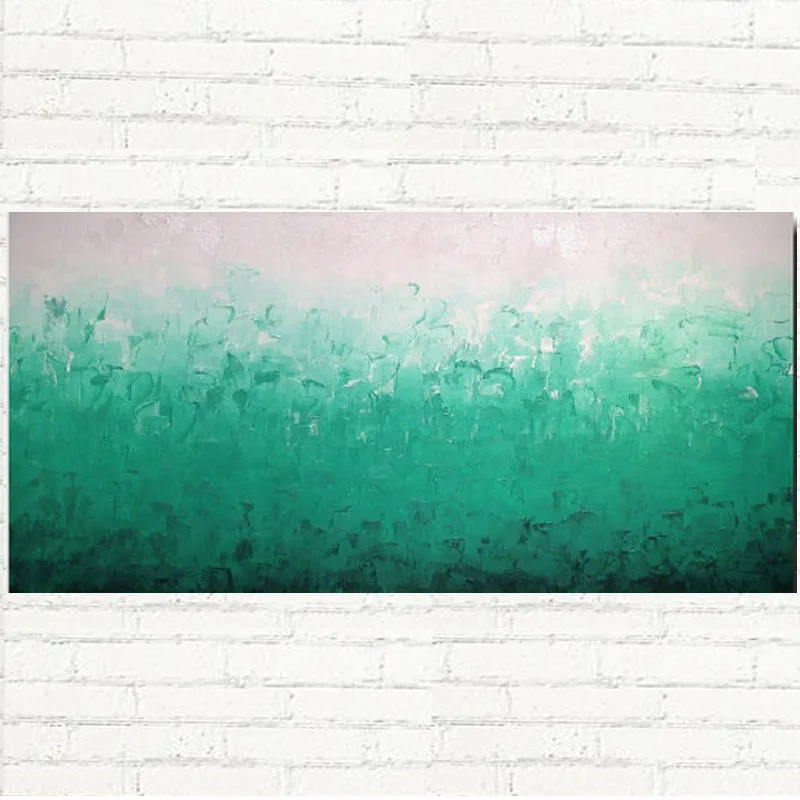 

Handpainted contemporary Abstract green and white oil painting thick textured canvas art for modern wall decor