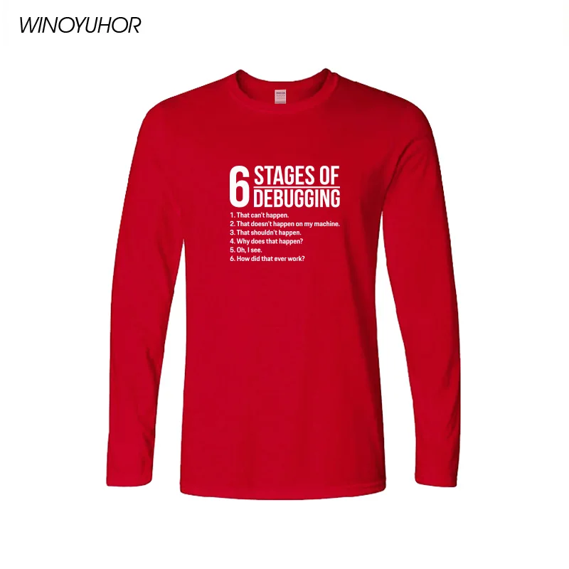 

6 Stages Of Debugging T Shirts Tops Men Shirt Cotton Long Sleeve Mans Bug Coding Computer Programmer T-shirt