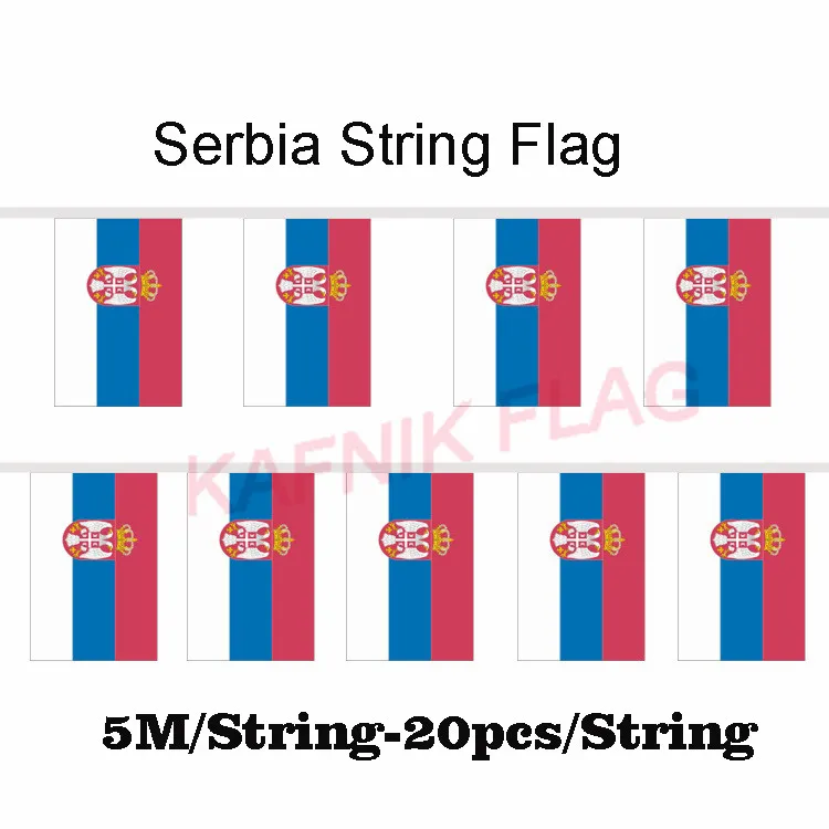 

KAFNIK,5 meters 20 faces 14*21CM Serbia String Flag Banner Bar For Party Decoration/World Event Carnival Decor