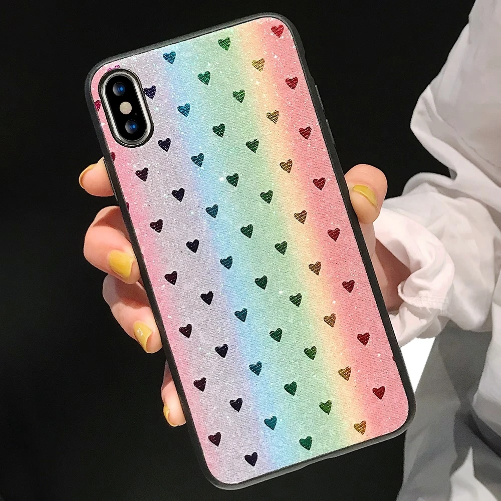 L-FADNUT Love Heart Silicone Phone Case For iPhone 7 Plus 8 6S 6 Bling Shockproof Soft Bumper Cover Xr X Xs Max Capa |