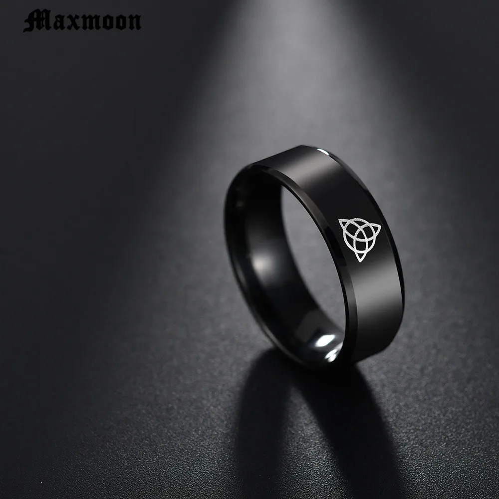 Maxmoon черный цвет Кельтский Узел волшебное кольцо из нержавеющей стали Fenrir Ирландский Узел печатка для мужчин кольцо для викингов кольцо амулет