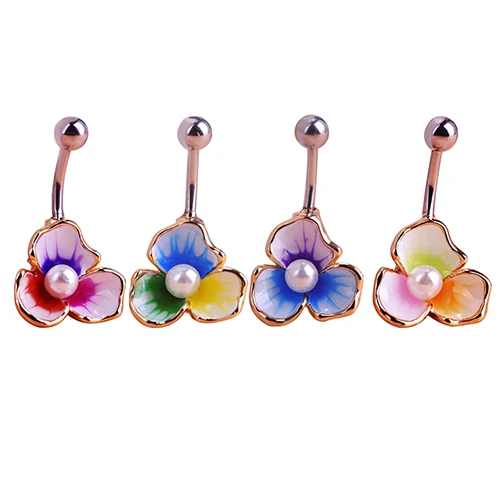Bluelans 3 лепестка цветок искусственный жемчуг пупка Кольцо пирсинг ювелирные