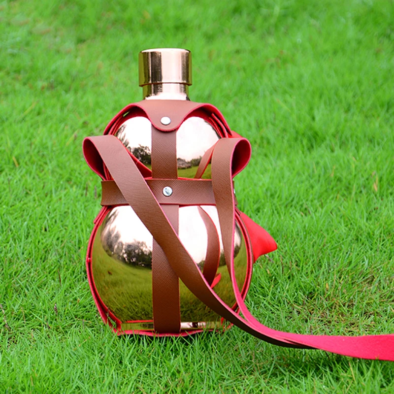 Фляжка из нержавеющей стали фляжка для спирта Большая тыква красная кожаная