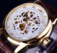 winner skeleton automatic mechanical watch high grade leather strap gold watch mens watch top brand luxury erkek saat male clock