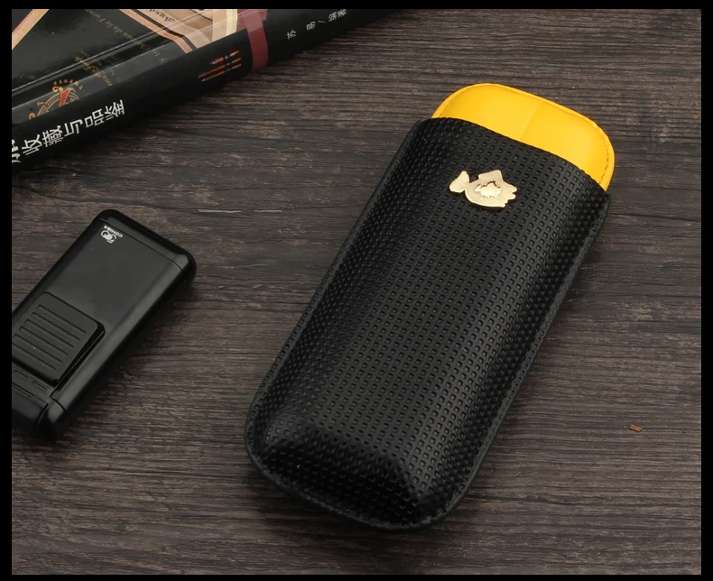 COHIBA кожаный чехол для сигар Humidor портативный карманный 2 трубки держатель дорожный увлажнитель для сигар коробка для хранения аксессуары для сигар W/Подарочная коробка