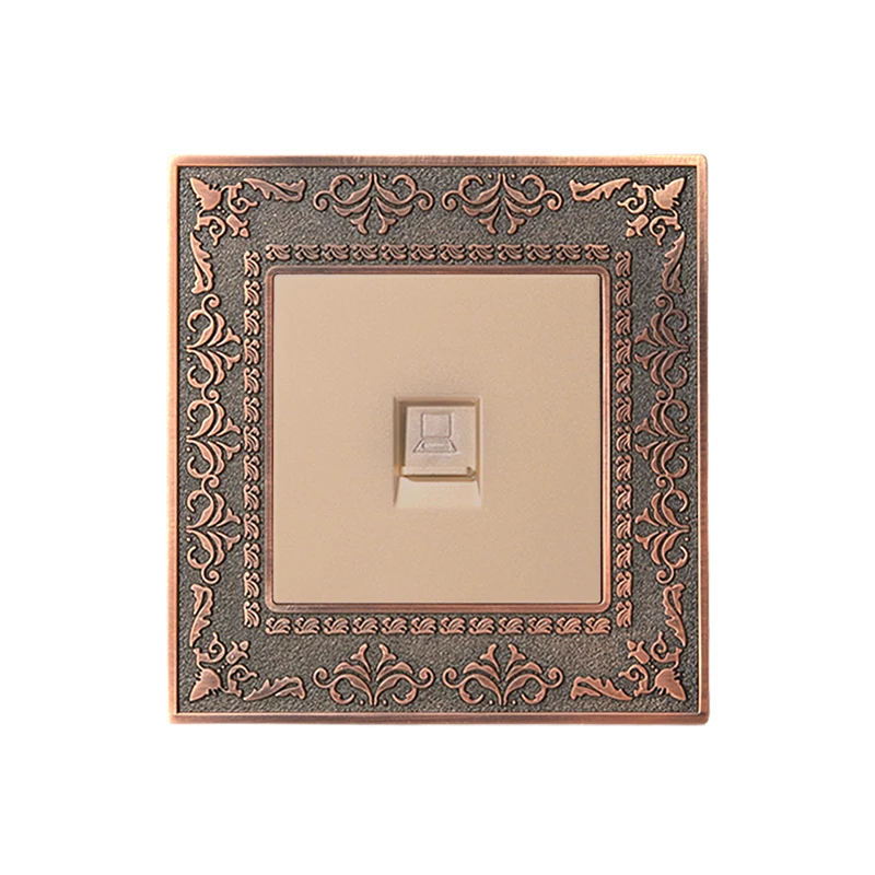 Coswall 4D тиснение Роскошные Настенные RJ45 Интернет данных компьютерная розетка Ретро панель из цинкового