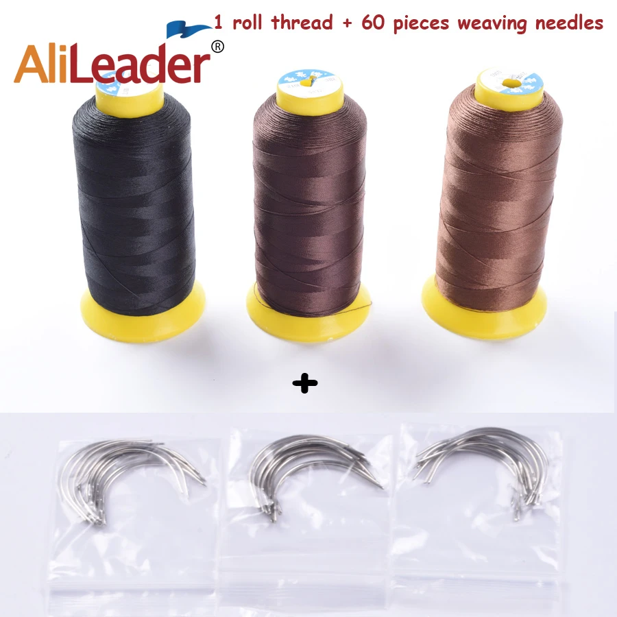 Alileader 60Pcs C Type Needles 6Mm/9Mm With 1 Roll Black/Dark Brown/Medium Brown High Intensity Sewing Thread For Wigs Making | Шиньоны и