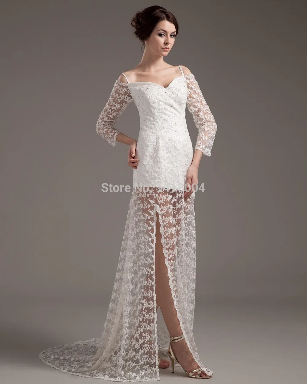 8New Arrival Sexy Mermaid Wedding Dresses White See through Lace Beaded Applique Spaghetti strap Three Quarter Bridal Gowns | Свадьбы и