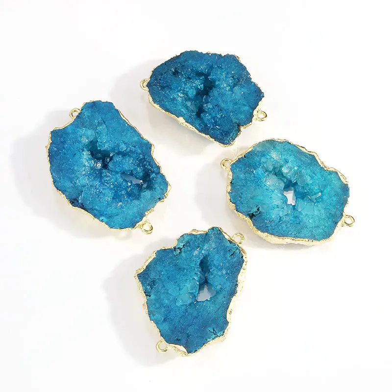 5 шт. Подвески Druzy из натурального хрусталя для рукоделия, изготовления ювелирных изделий, золотые, синие, нерегулярные нарезанные каменные соединительные бусины, аксессуары ручной работы