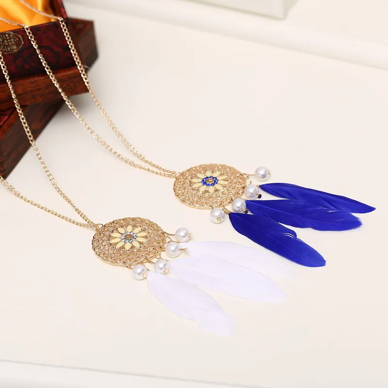 Бежевый Опал Камень Мечта Поймать Сеть Подвеска Ожерелье Для Женщин Белый/Синий