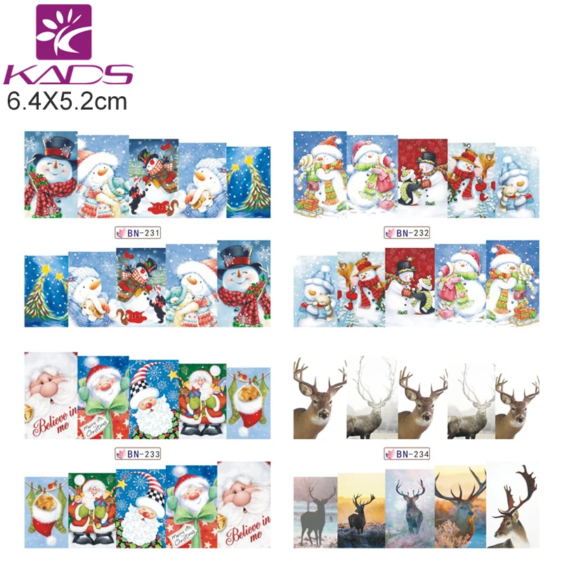 KADS BN229-240 Рождество Стиль Nail Наклейки Snoflake/Санта/Колокол/олень Nail Art Water Transfer Наклейки Чайка Обертывания DIY Инструмента