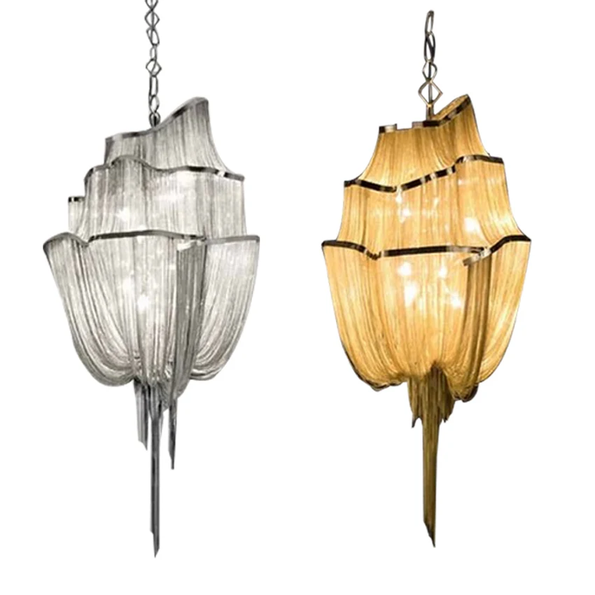 Современная алюминиевая цепочка с кисточками люстра осветительное