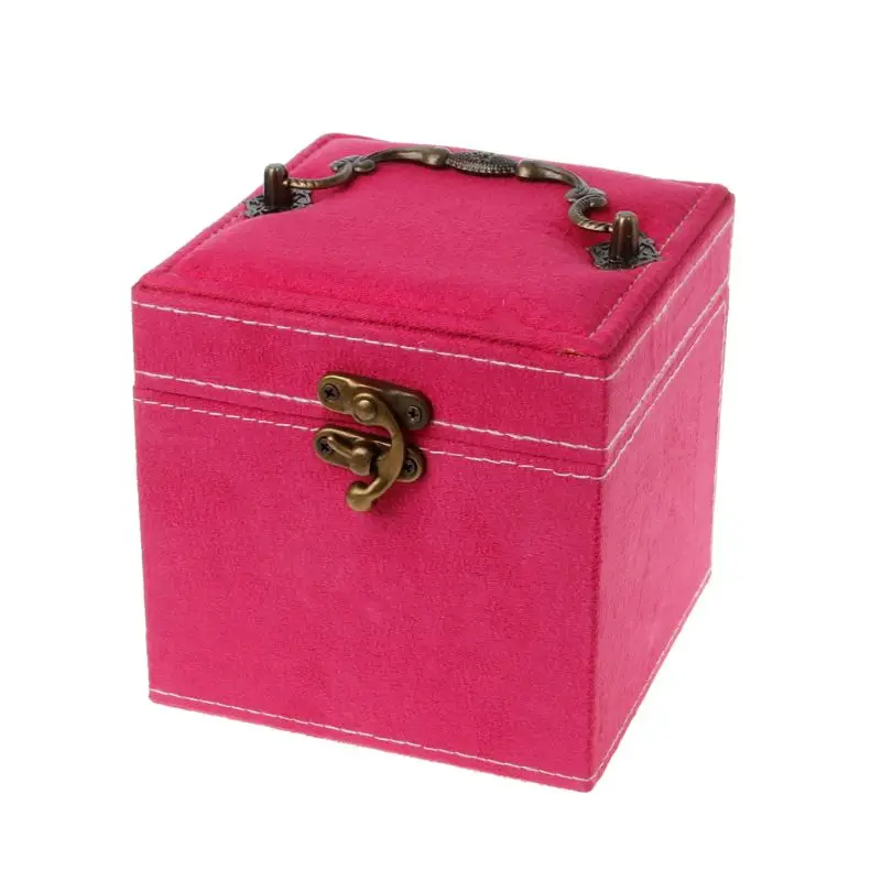 Rose Red Portable Three Layer Jewelry Box Earrings Ring Bracelet Storage Hand-Held Boxes - Color: Rose Red