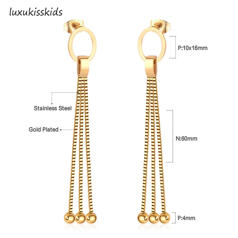 LUXUKISSKIDS в Корейском стиле с бахромой и круглым серьги для женщин 316L нержавеющая сталь висячие женские