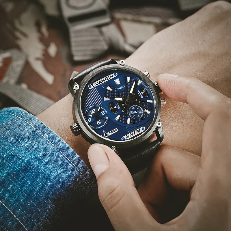 GUANQIN Relogio Masculino военные мужские часы многофункциональные часы мужские спортивные хронометр большой циферблат наручные кварцевые часы A